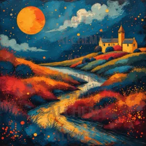Magical Heather by night vintage design art. Aialchemyart.co.uk best retro 1950’s art deco art in uk . Wall art prints and posters