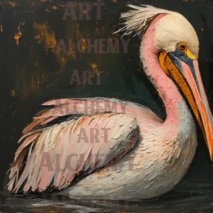 Pink pelican vintage design art. Aialchemyart.co.uk best retro 1950’s art deco art in uk . Wall art prints and posters