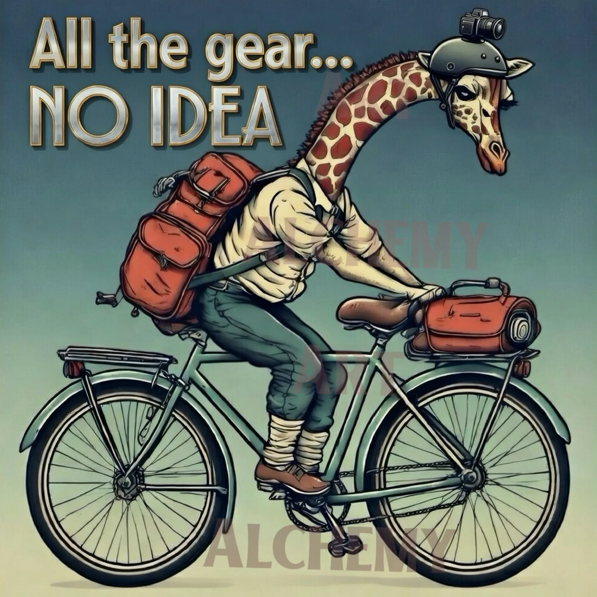 vintage humourous whimsical humour giraffe art aialchemyart.co.uk retro vintage giraffe 1950’s wall art, best vintage prints and posters uk