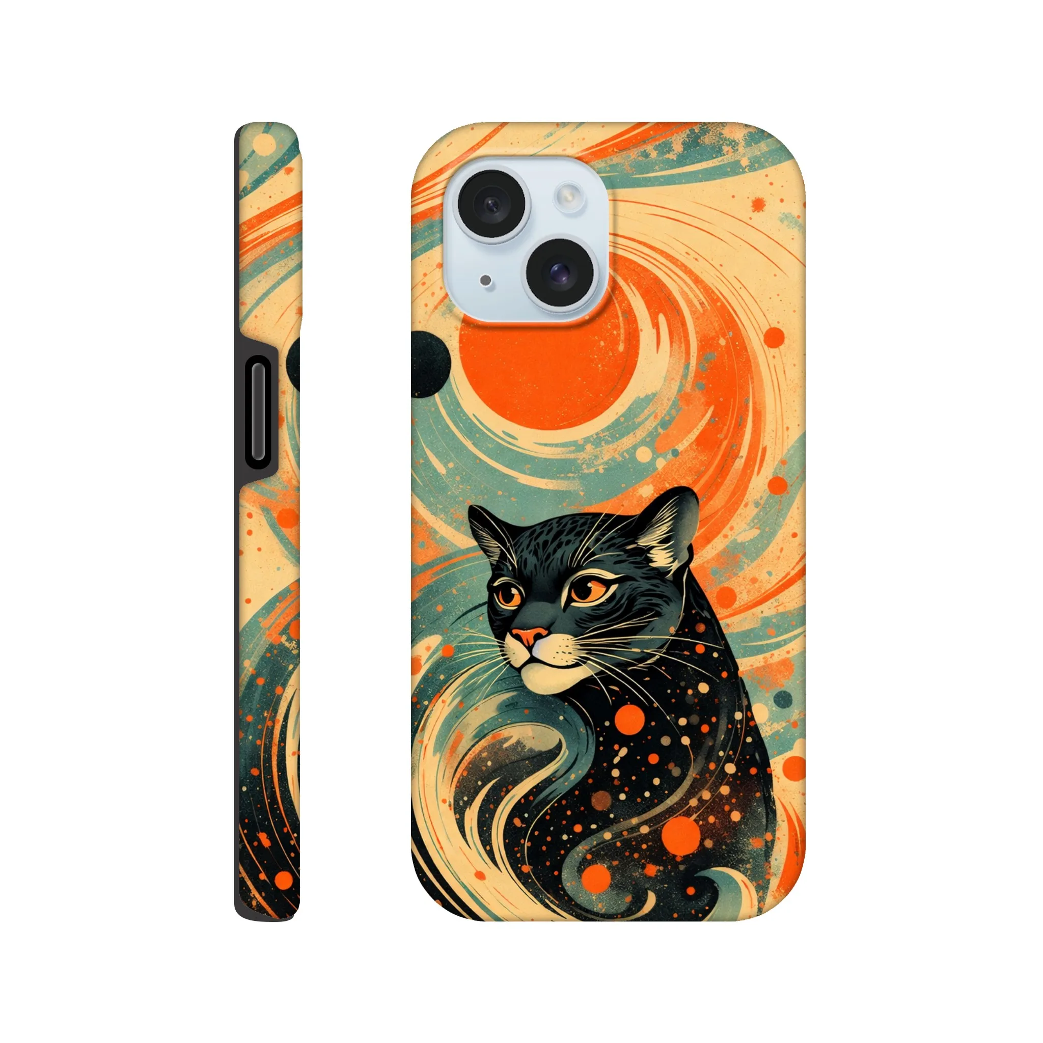 Vintage whimsical 1950’s big cat panther retro atomic, art deco, mid century design protective mobile phone case. Tough custom iPhone compatible mobile phone case. Aialchemyart.co.uk