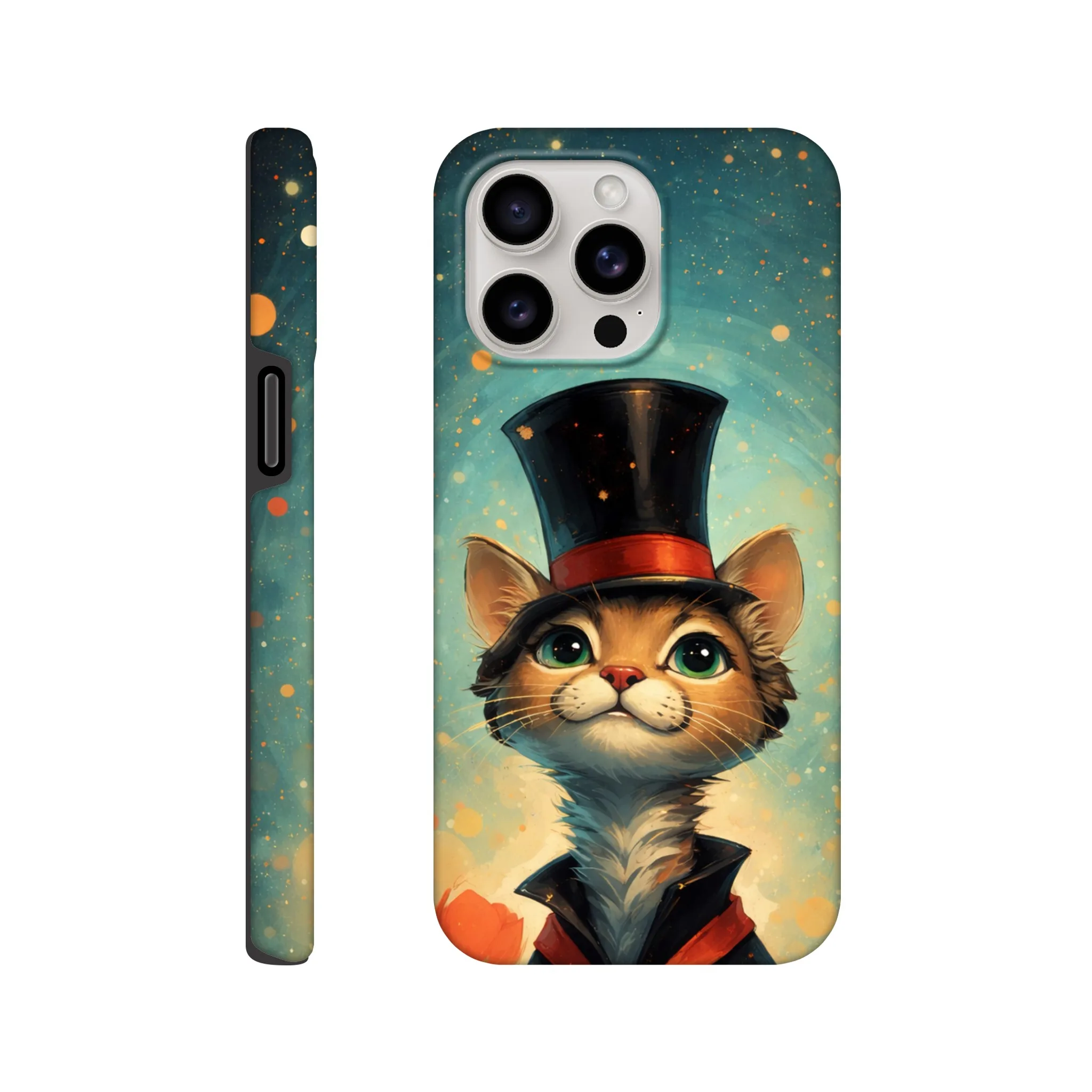Vintage whimsical 1950’s cat with top hat retro atomic, art deco, mid century design protective mobile phone case. Tough custom iPhone compatible mobile phone case. Aialchemyart.co.uk