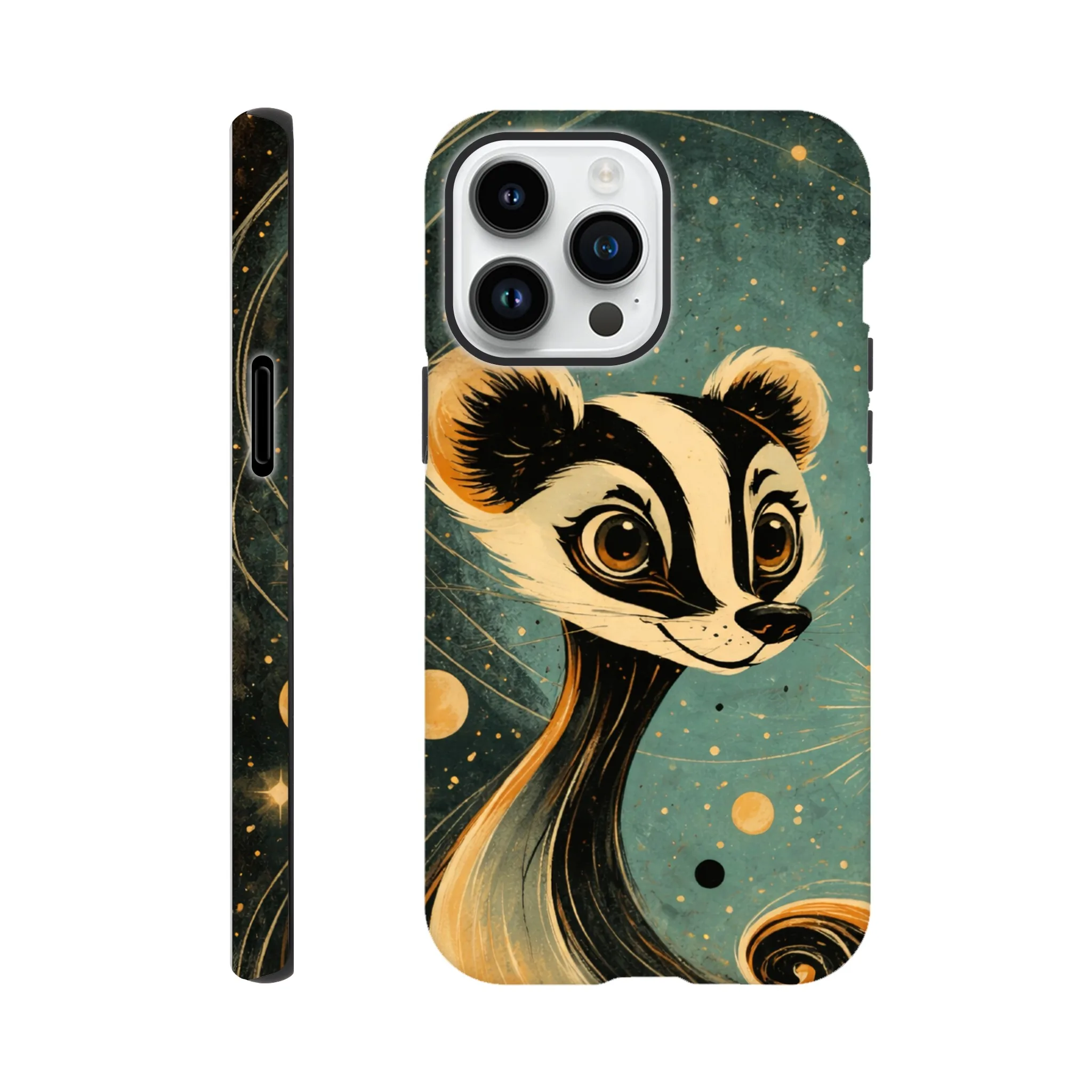 Vintage whimsical 1950’s badger retro atomic, art deco, mid century design protective mobile phone case. Tough custom iPhone compatible mobile phone case. Aialchemyart.co.uk
