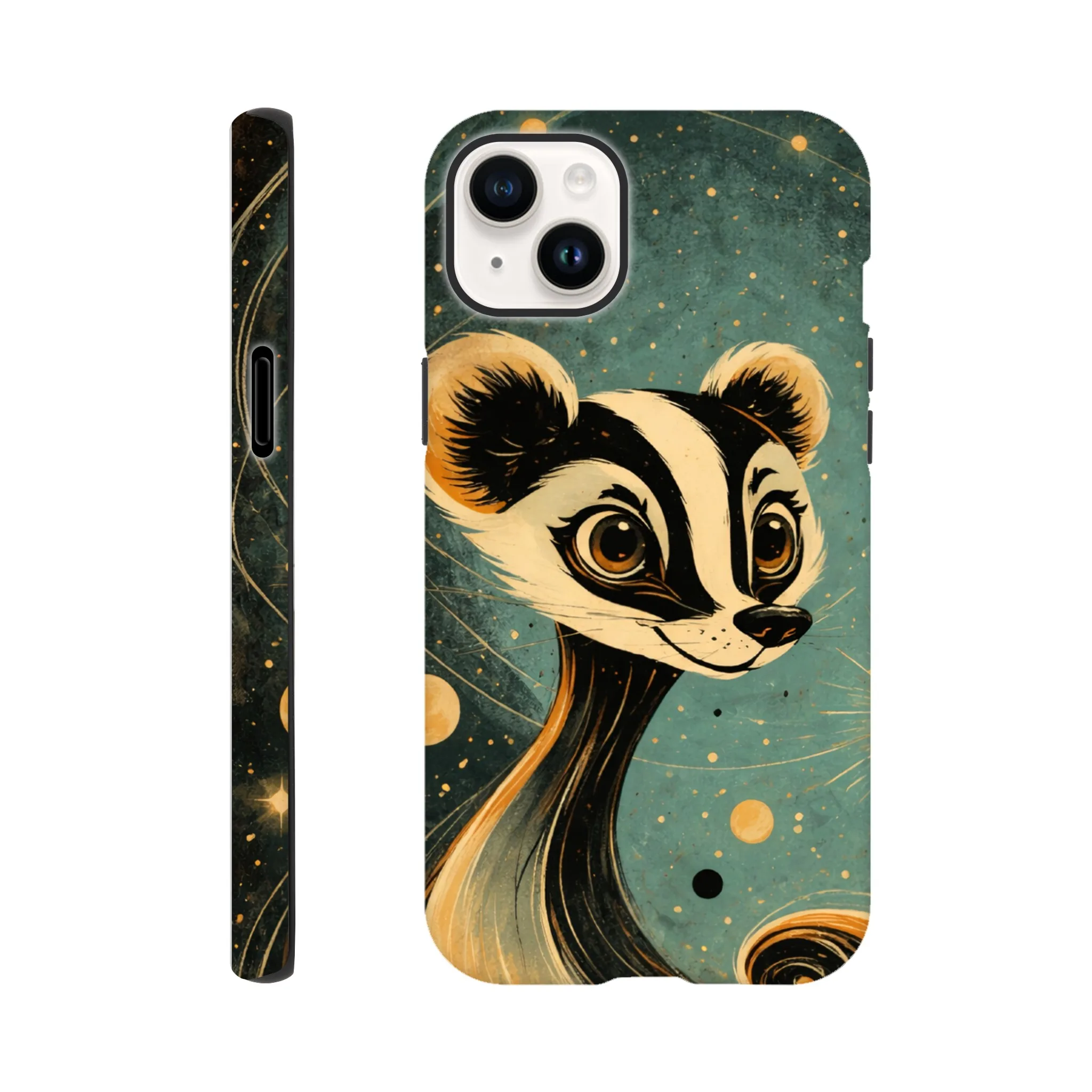 Vintage whimsical 1950’s badger retro atomic, art deco, mid century design protective mobile phone case. Tough custom iPhone compatible mobile phone case. Aialchemyart.co.uk