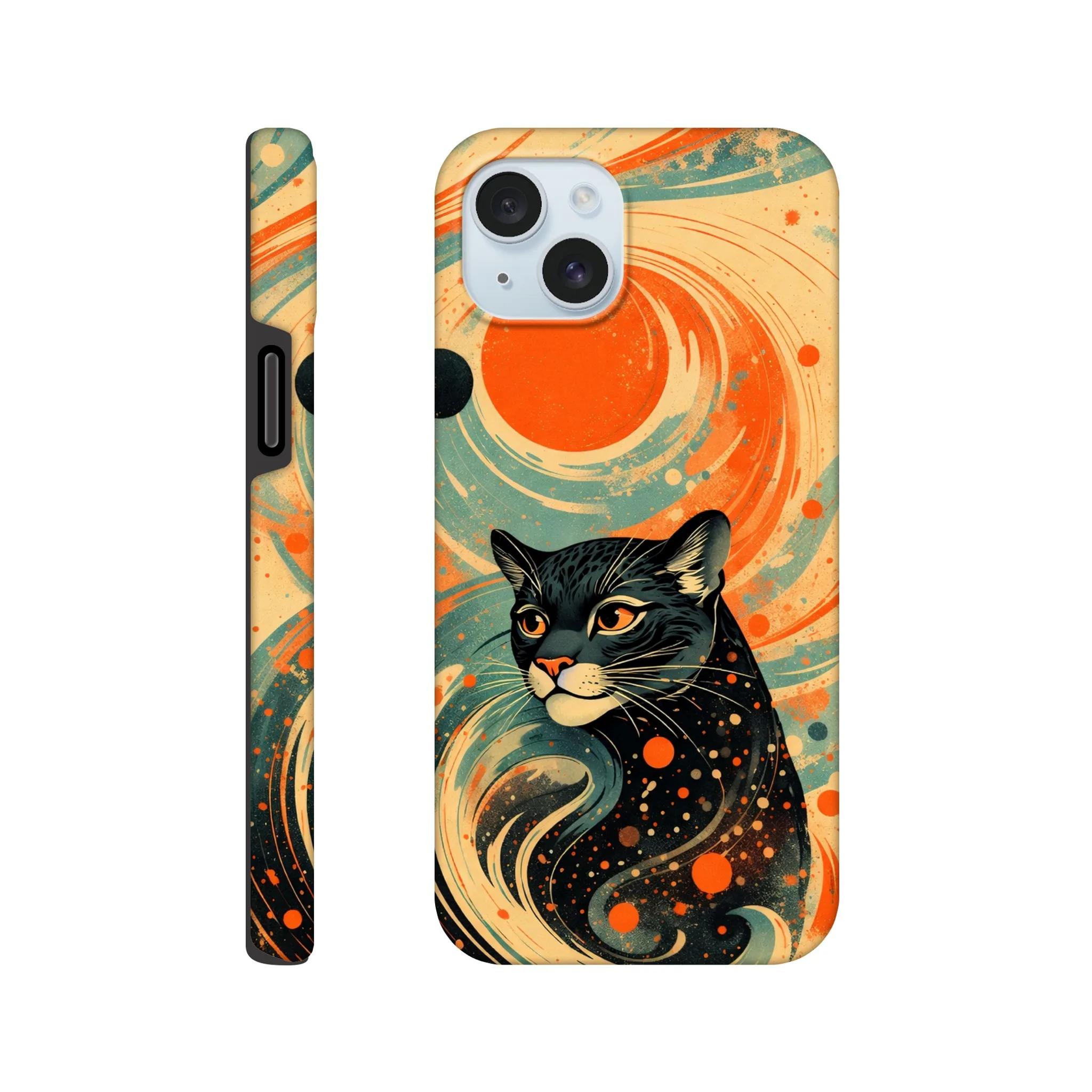 Vintage whimsical 1950’s big cat panther retro atomic, art deco, mid century design protective mobile phone case. Tough custom iPhone compatible mobile phone case. Aialchemyart.co.uk