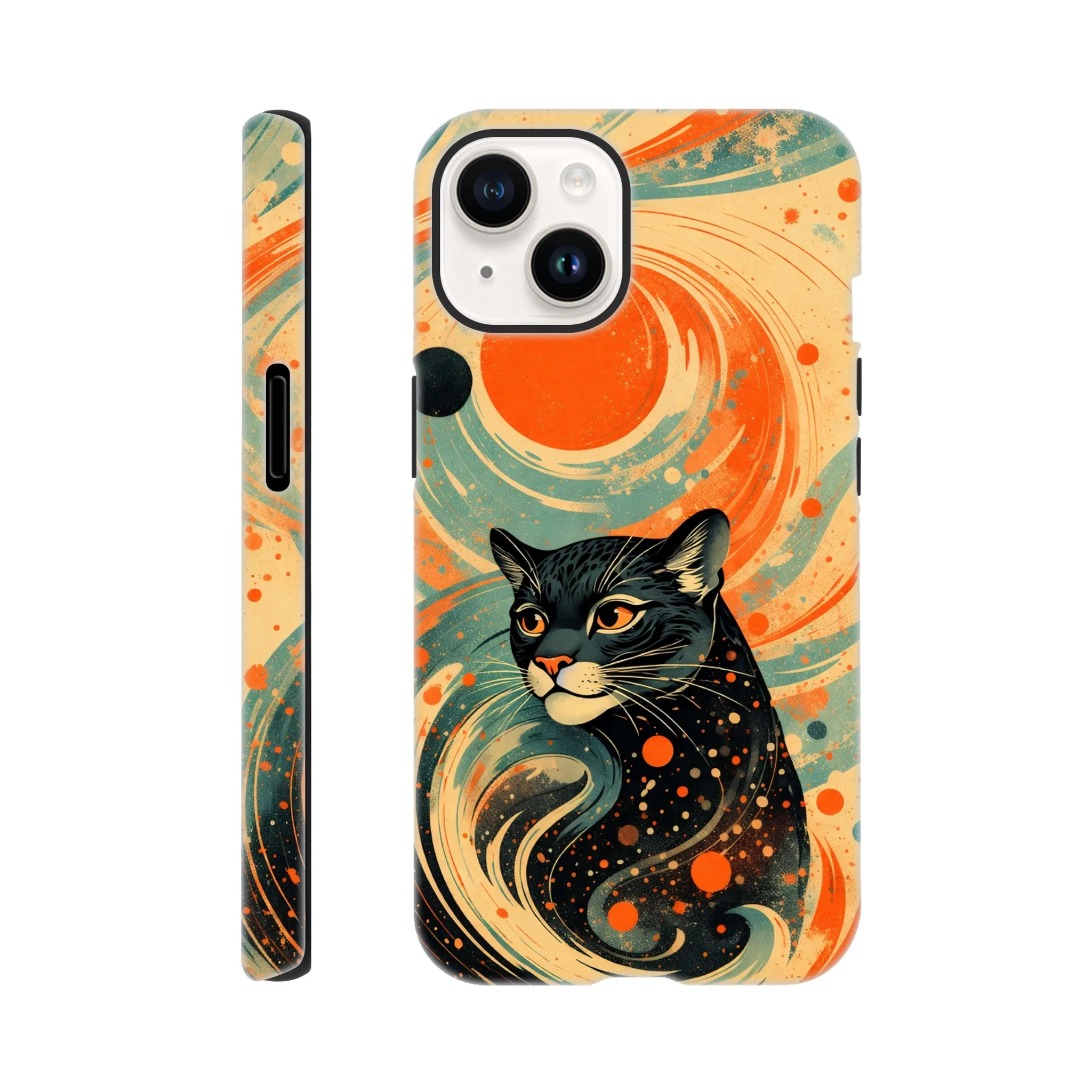 Vintage whimsical 1950’s big cat panther retro atomic, art deco, mid century design protective mobile phone case. Tough custom iPhone compatible mobile phone case. Aialchemyart.co.uk