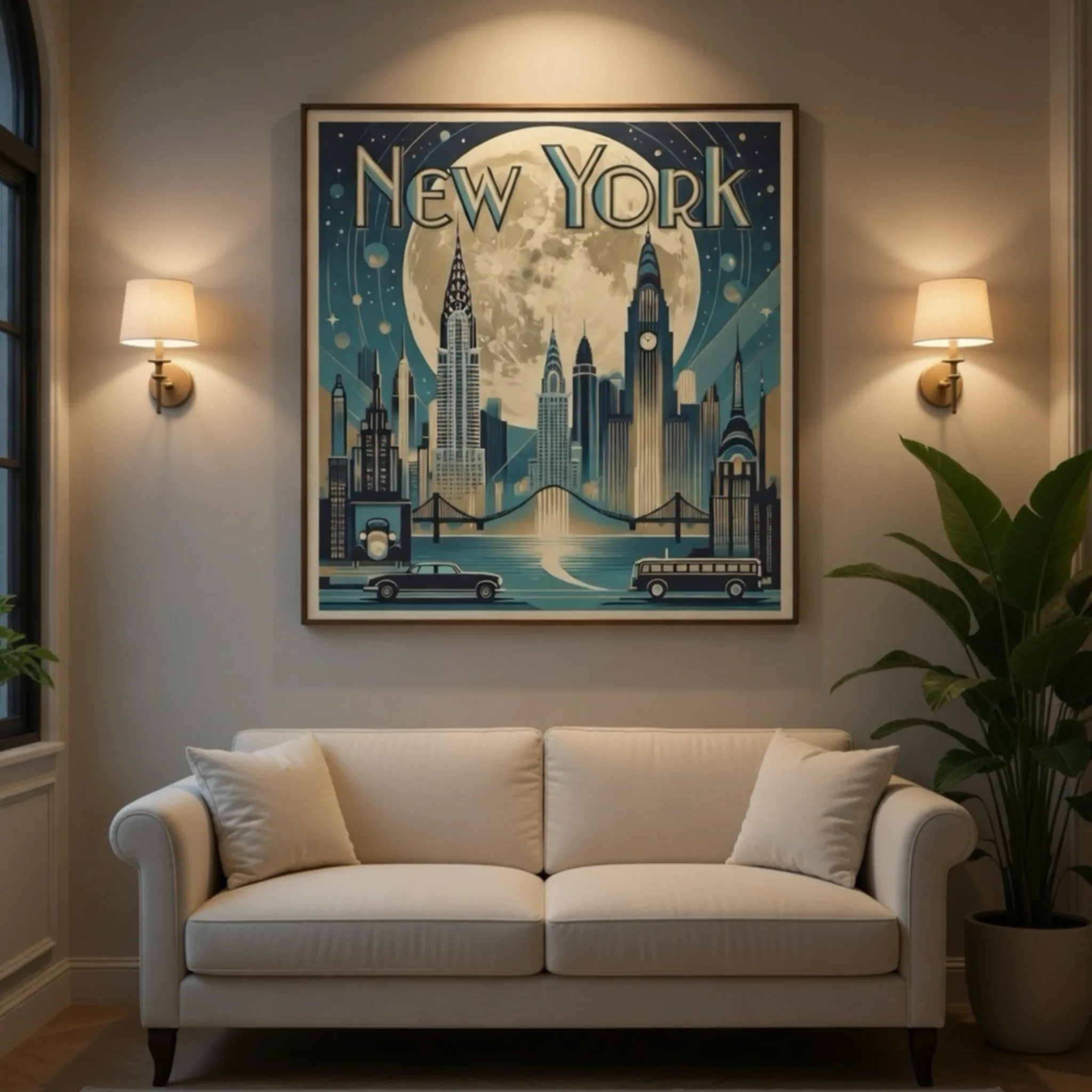 Vintage-New-York-art-deco-travel-poster-best-wall-art-fine-art-prints-retro-trending-art-uk-aialchemyart.co.uk-blue-hues-Classic-city-art-chic