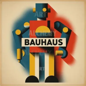 Bauhaus cubist vintage man art prints and posters for sale. Aialchemyart.co.uk geometric constructive vintage art. Designed by aialchemyart.co.uk Bauhaus vintage abstract Vintage, retro, 1950s wall art, prints and posters. Trending art. Man made of nuts and bolts brutalist 1920’s trending geometric cubist art deco industrial art constructive brutalist