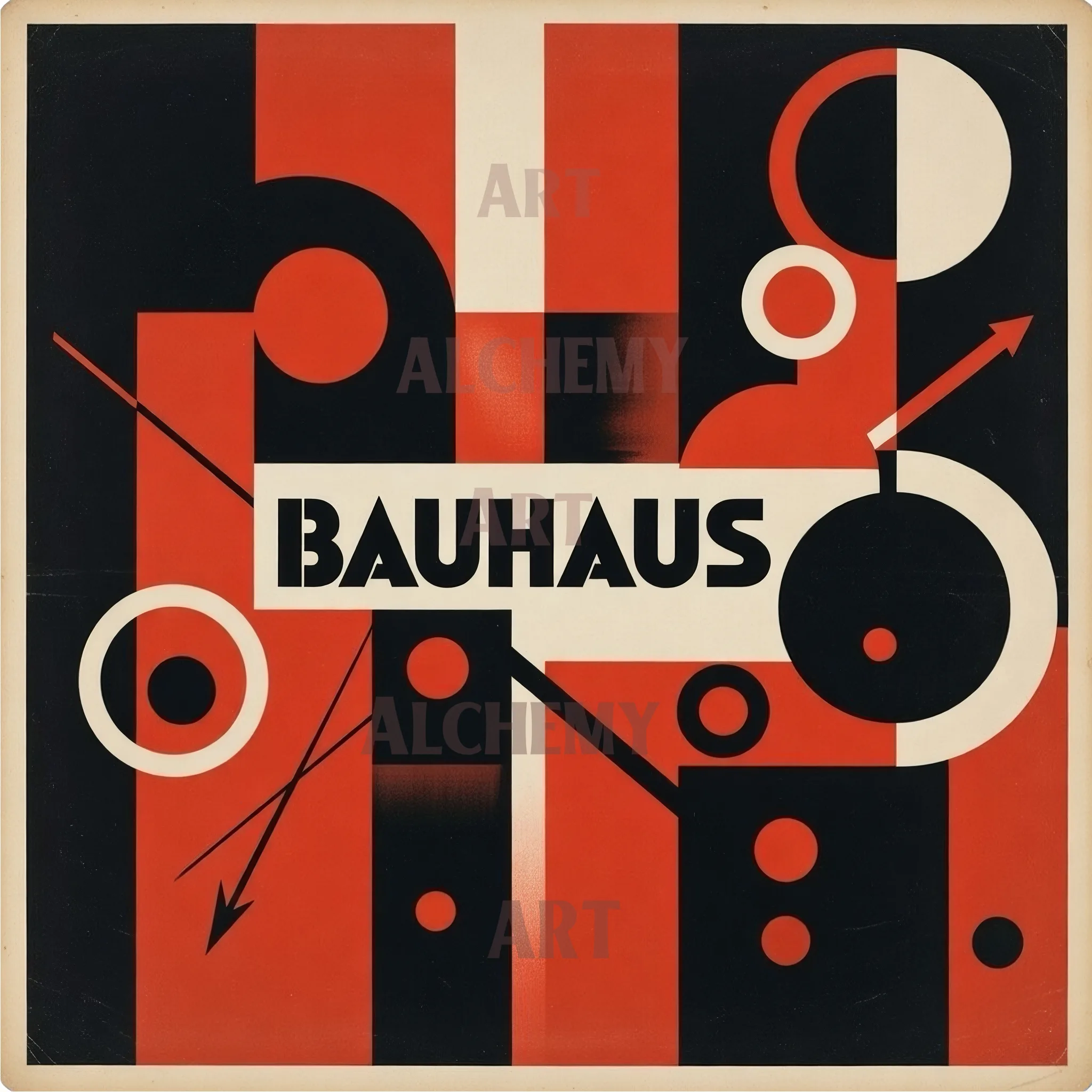 Bauhaus red and black constructive vintage art. Designed by aialchemyart.co.uk Bauhaus vintage abstract art. Vintage, retro, 1950s wall art, prints and posters. Trending art. Aialchemyart.co.uk brutalist 1920’s trending geometric cubist art deco industrial art constructive brutalist