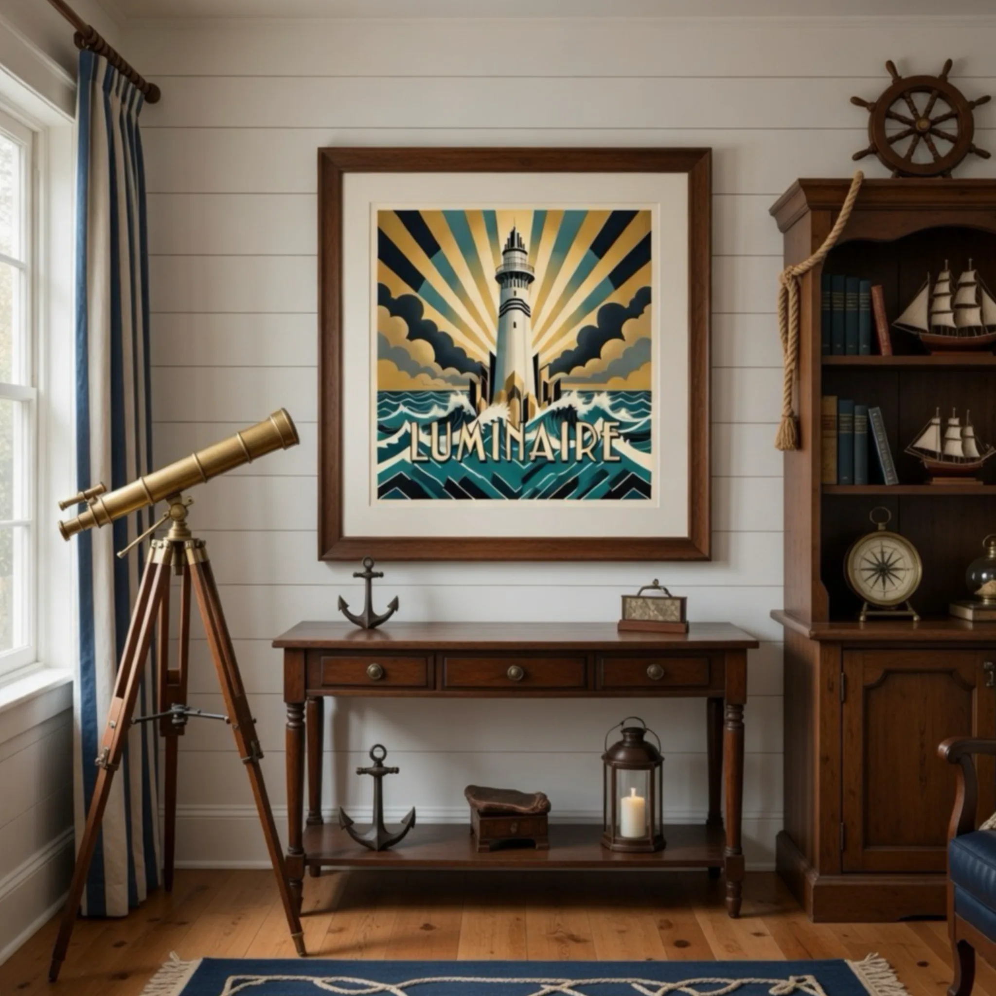 Luminaire vintage lighthouse art. Stormy Lighthouse art print on Aialchemyart.co.uk sea art, Poster art, vintage Strorm wall art, best cloud art nostalgic ocean art, trending vintage art deco art mid century retro wall art deco sea art dark clouds at night