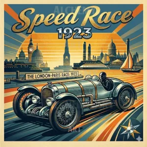 Speed race 1923 automobile art. Classic car motorcar race. Best vintage, art deco wall art prints and posters uk aialchemyart.co.uk Art deco car. Automobile transport retro classic car wall art print. Gold accents 1920’s art deco London Paris race