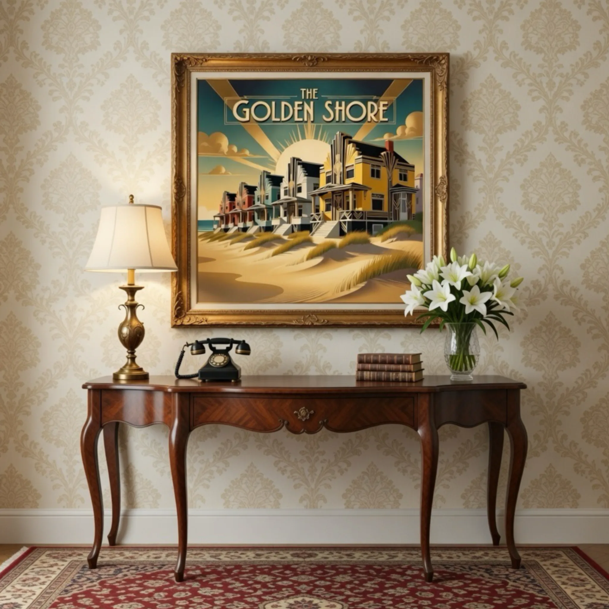 The golden shore vintage art deco beach hut art. Sand dunes ocean sea art. Architectural art deco building art. Designed by aialchemyart.co.uk Bauhaus vintage abstract art. Vintage, retro, 1950s wall art, prints and posters. Trending art. Aialchemyart.co.uk brutalist 1920’s trending geometric cubist art deco industrial art