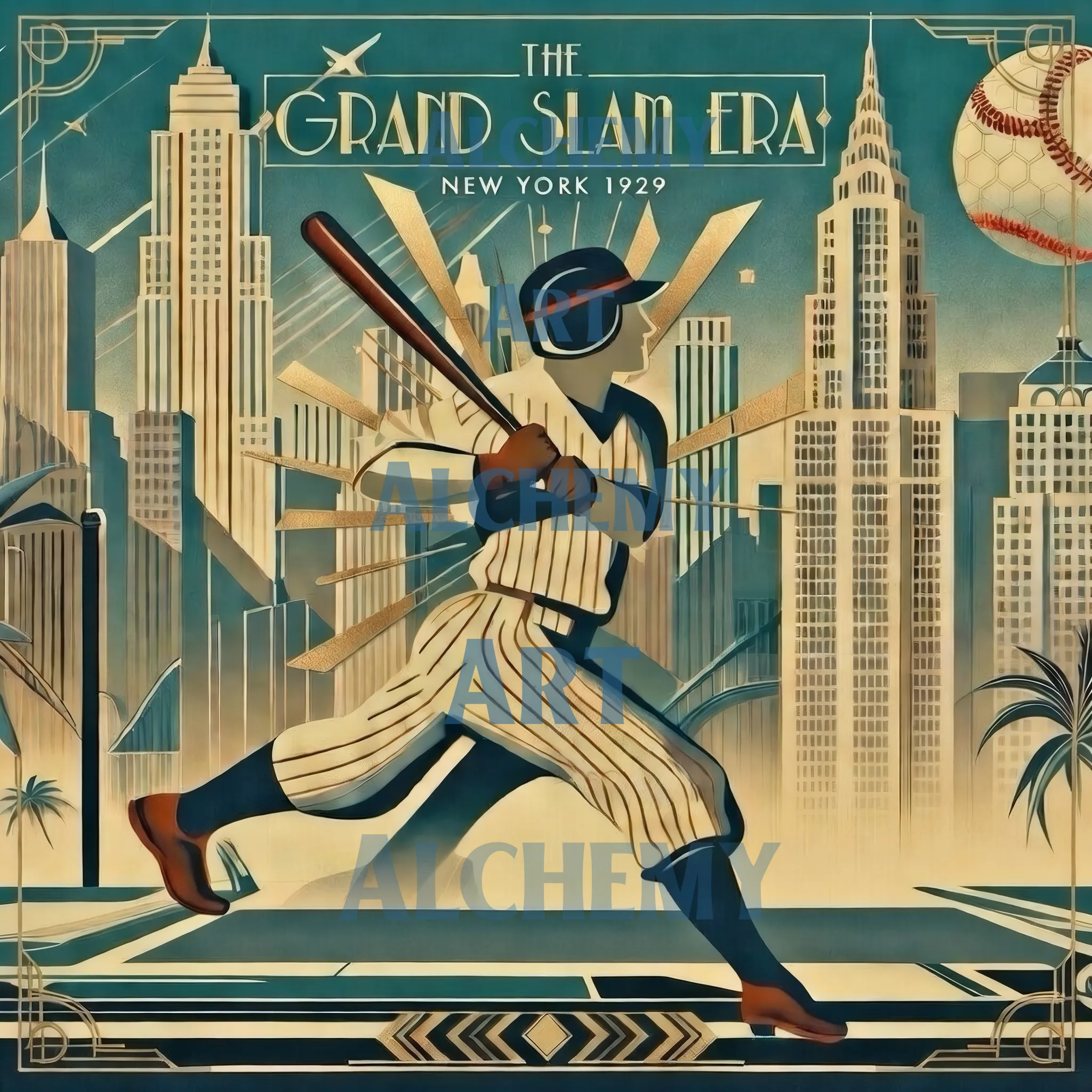 The grand slam era vintage baseball sports art. Architectural art deco building art. Designed by aialchemyart.co.uk Bauhaus vintage abstract art. Vintage, retro, 1950s wall art, prints and posters. Trending art. Aialchemyart.co.uk brutalist 1920’s trending geometric cubist art deco industrial art