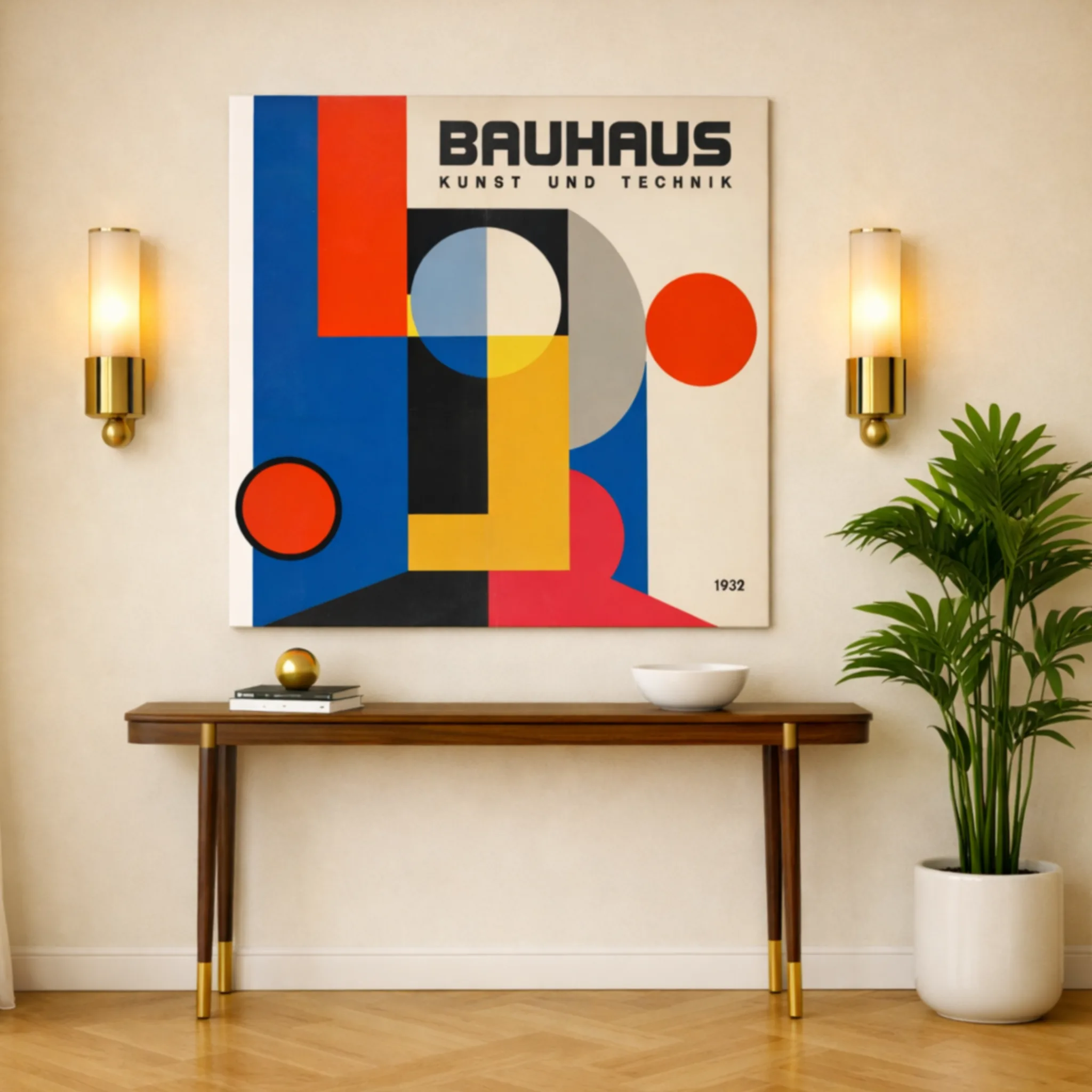 Vintage Bauhaus Poster, Kunst Und Technik 1932. Retro abstract geometric poster with bold shapes, Aialchemyart.co.uk 1950’s wall art cubist print