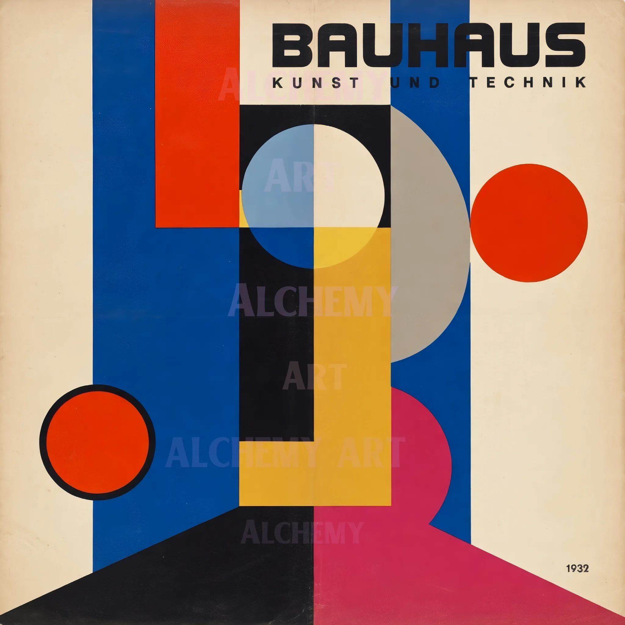 Vintage Bauhaus Poster, Kunst Und Technik 1932. Retro abstract geometric poster with bold shapes, Aialchemyart.co.uk 1950’s wall art cubist print