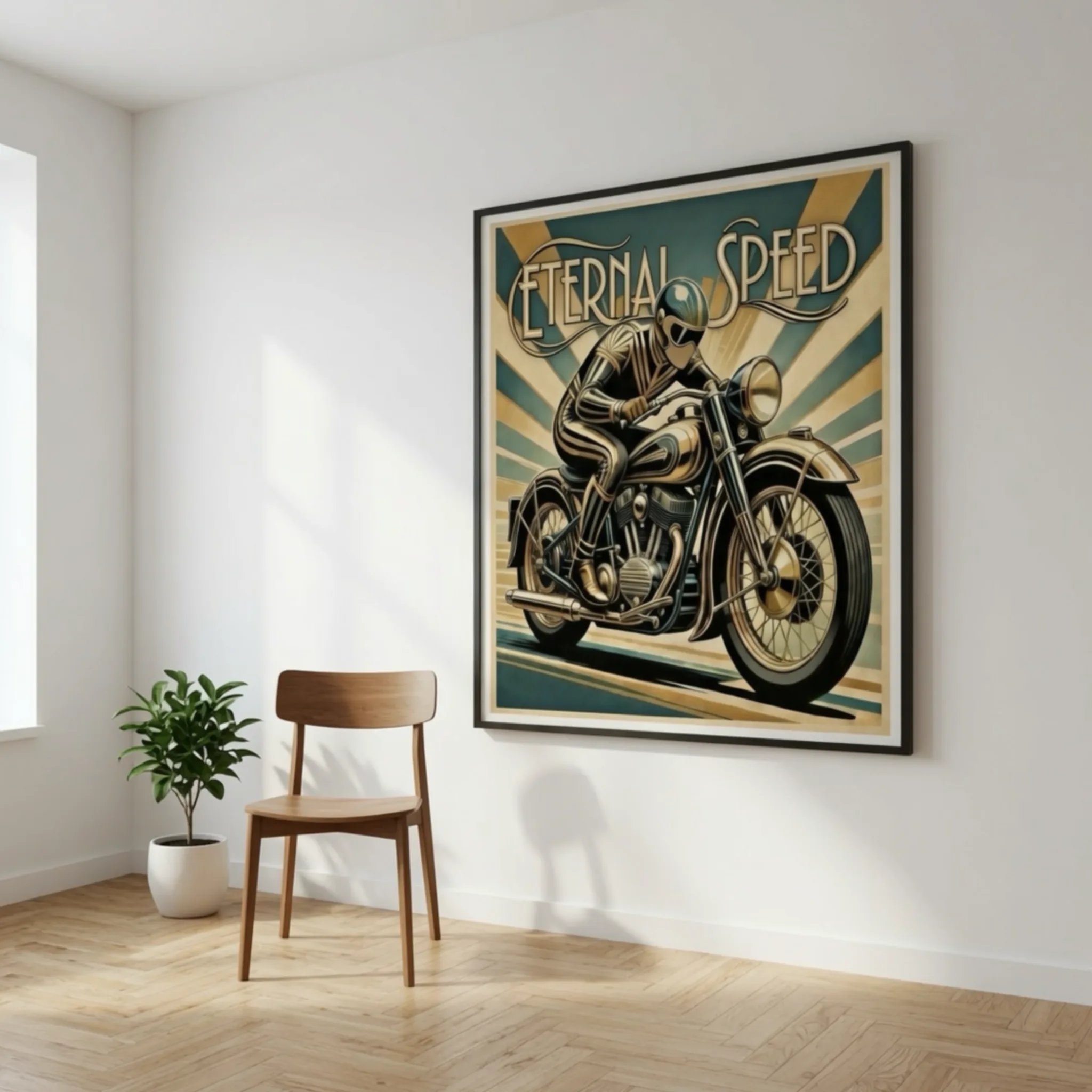 Eternal Speed vintage motorcycle art poster, art Deco biker wall art print retro speed racing decor, TT race garage transport art Aialchemyart.co.uk