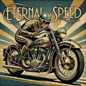 Eternal Speed vintage motorcycle art poster, art Deco biker wall art print retro speed racing decor, TT race garage transport art Aialchemyart.co.uk