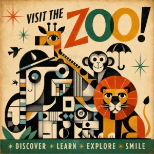 Vintage style mid century modern retro zoo animal poster by Aialchemyart.co.uk whimsical wildlife nature fun wall art